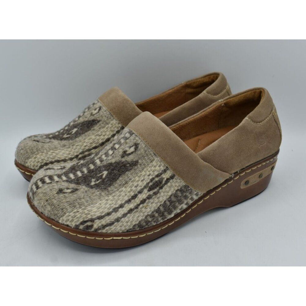 Born Womens Size 9.5 Bailie Taupe Birch Tribal Fabric Closed Back‎ Casual Clogs